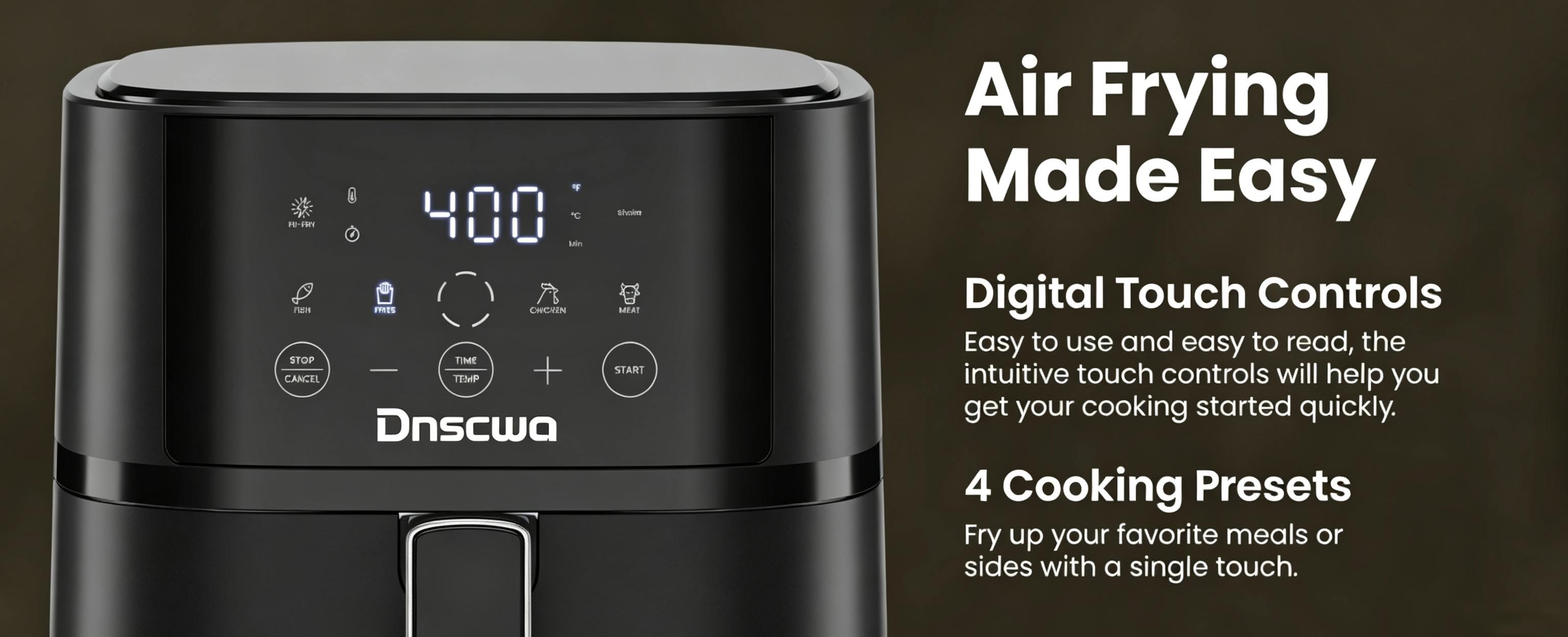 Digital touch controls and four cooking presets